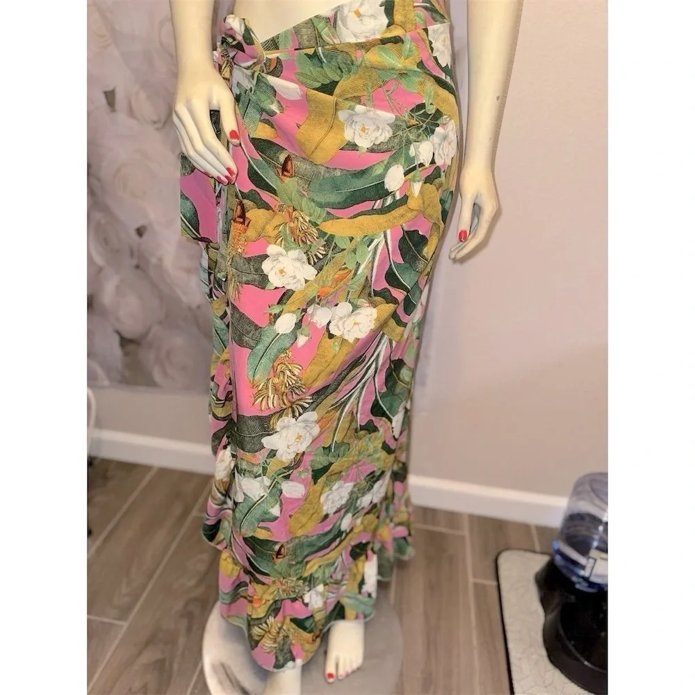 SHEIN Curve 2XL Ruffle hem tropical multicolor Floral Wrap Sarong